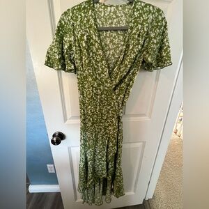 Green Floral Wrap Dress
